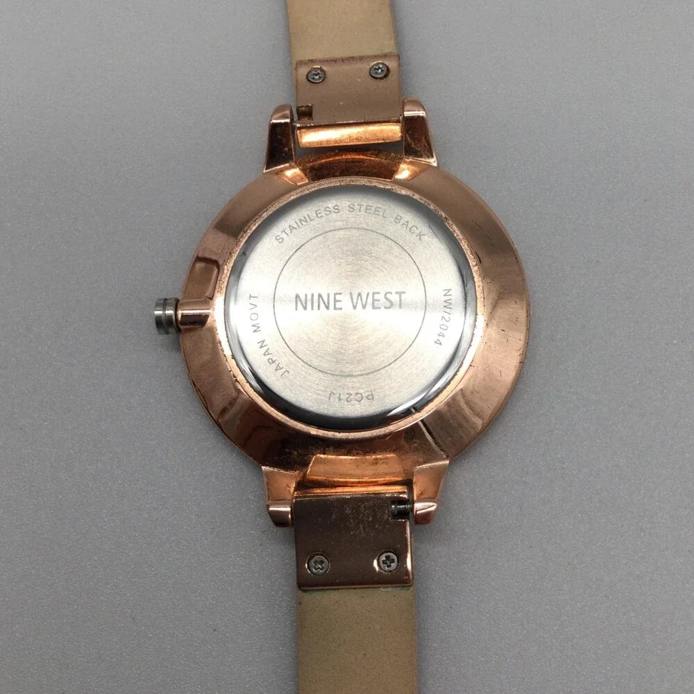 Nine West Womens Watch 38mm Floral Rose Gold Pink Leather NW/2044 New Battery